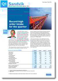 Cover of Sandvik's interim report Q1-2012