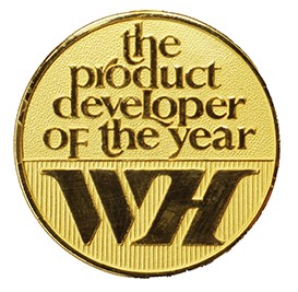 The Haglund medal - a gold-colored medal with the text the product developer of the year WH