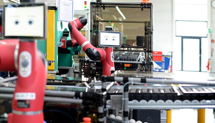 Two collaborative robots, so-called cobots.